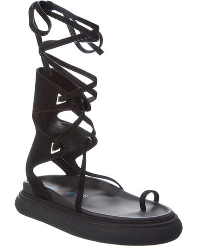 The Attico Ankle Wrap Suede Platform Sandal - Black