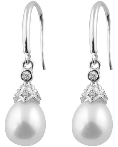 Splendid Rhodium Over Silver 7-8mm Pearl Earrings - White