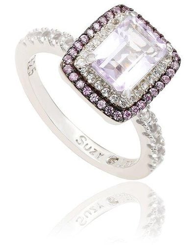 Suzy Levian Silver 0.02 Ct. Tw. Diamond & Gemstone Ring - White