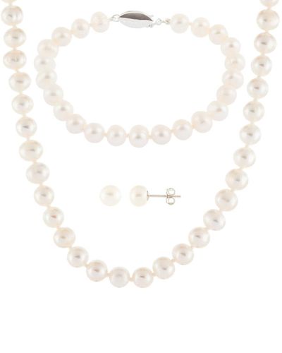 Splendid 6.5-7mm Pearl Earrings, Bracelet, And Necklace Set - White