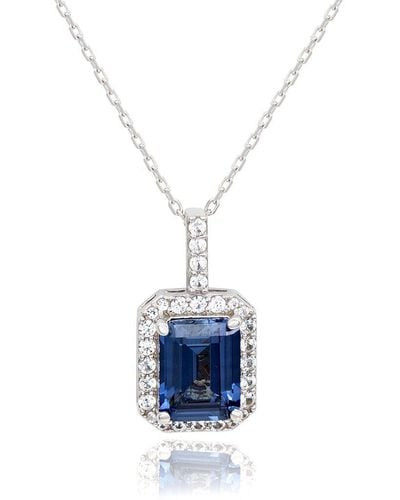 Suzy Levian Silver 0.02 Ct. Tw. Diamond & Gemstone Pendant - Blue