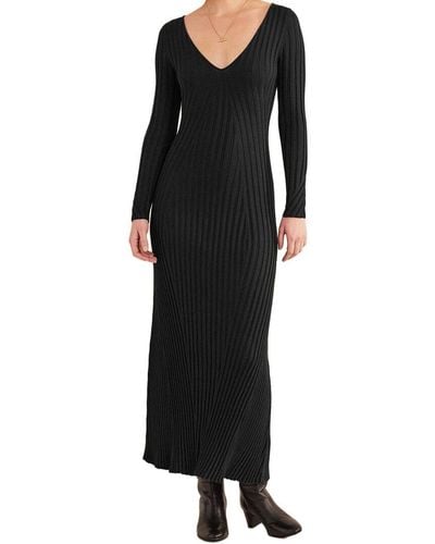 Boden Fitted Ribbed Knitted Maxi Dress - Black