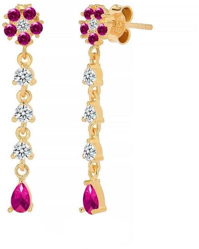 Gabi Rielle Modern Touch Collection 14k Over Silver Cz Daisy Drop Earrings - Pink