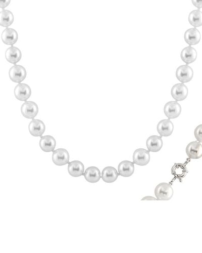 Splendid Rhodium Plated Silver 14-15mm Pearl Necklace - White