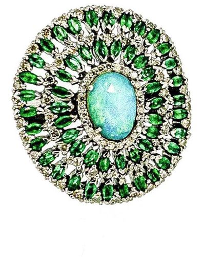 Arthur Marder Fine Jewelry Silver 2.52 Ct. Tw. Diamond & Gemstone Ring - Green