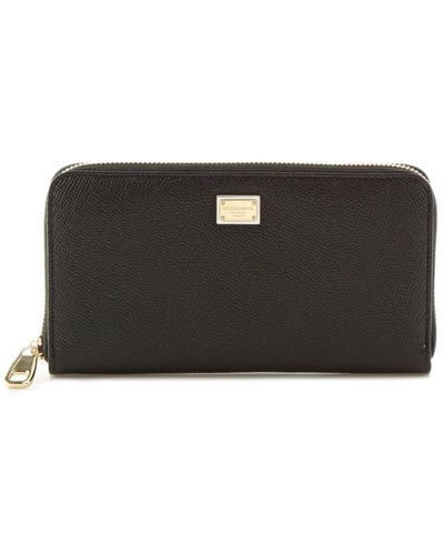Dolce & Gabbana Dauphine Leather Zip Around Wallet - Black