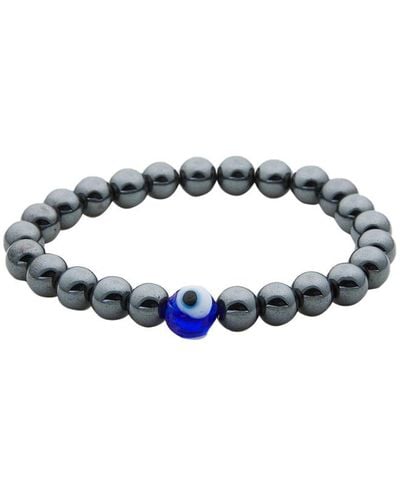 jean claude Hematite Glass Beads Stretch Bracelet - Blue