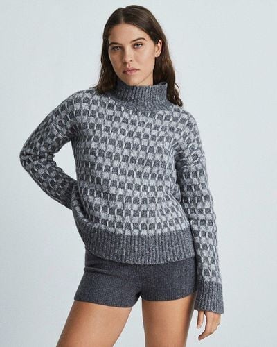 Everlane The Cloud Checkered Turtleneck Sweater - Gray