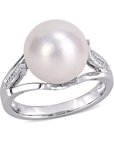 Rina Limor Silver Diamond 11-12mm Pearl Split Shank Ring - White
