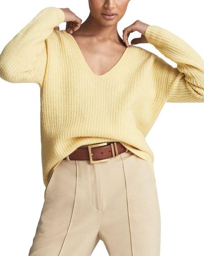 Reiss Trinny Deep V Wool & Cashmere-blend Sweater - Natural