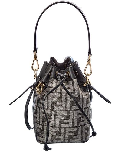 Fendi Mon Tresor Mini Ff Tapestry & Leather Bucket Bag - Black
