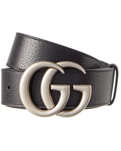 Gucci Double G Buckle Leather Belt - Grey
