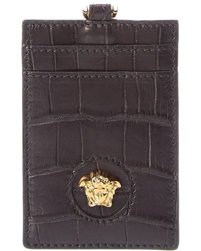Versace La Medusa Croc-embossed Leather Card Holder On Chain - Brown