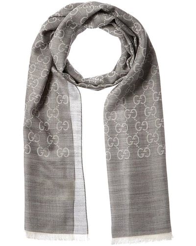 Gucci Logo Small Jacquard Wool & Silk-blend Scarf - Gray