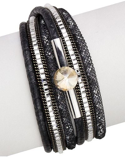 Saachi Leather Wrap Bracelet - Black
