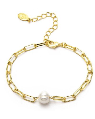 Rivka Friedman 18k Plated 8.4mm Pearl Paperclip Chain Bracelet - Metallic