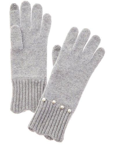 Hannah Rose Pearl & Scallop Trim Cashmere Gloves - Gray