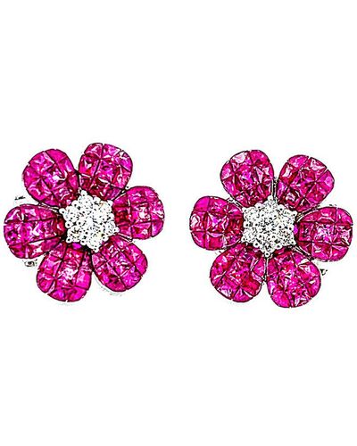 Arthur Marder Fine Jewelry 18k 7.12 Ct. Tw. Diamond & Ruby Earrings - Pink