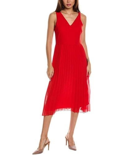 Sam Edelman V-neck Pleated Plisse Midi Dress - Red