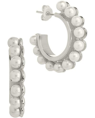 Sterling Forever Rhodium-plated Brass 4mmmm Pearl Bubble Hoops - White