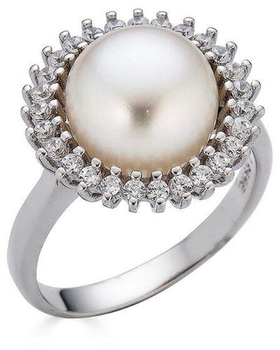 Belpearl Silver 10mm Pearl Cz Ring - White