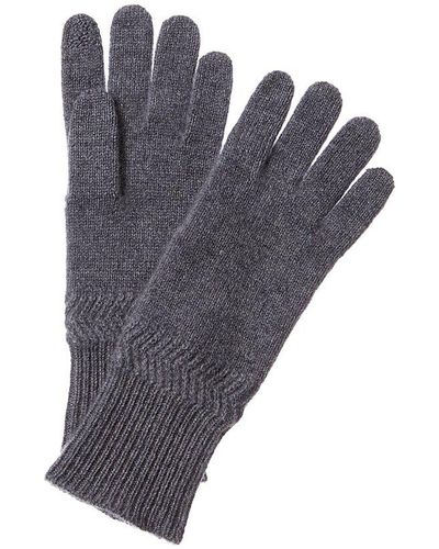 Hannah Rose Herringbone Trim Cashmere Gloves - Blue