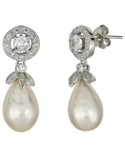 Belpearl Silver Pearl Cz Dangle Earrings - White