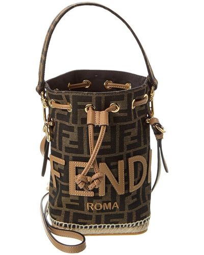 Authentic FENDi Mon Tresor Mini Embossed FF Leather Bucket Bag in Cognac  Brown