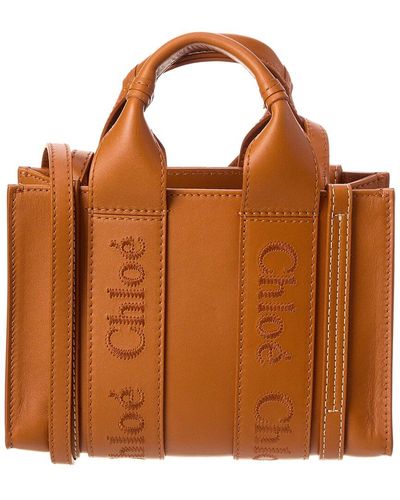 Chloé Woody Small Leather Tote Bag - Brown