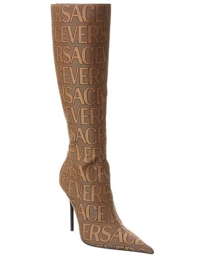 Versace Allover Canvas & Leather Knee-high Boot - Brown