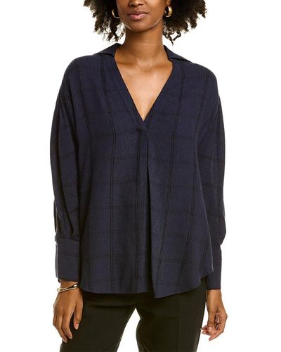 Vince V-neck Wool-blend Blouse - Blue