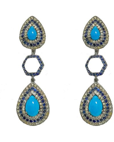 Arthur Marder Fine Jewelry Silver 8.50 Ct. Tw. Diamond & Gemstone Drop Earrings - Blue
