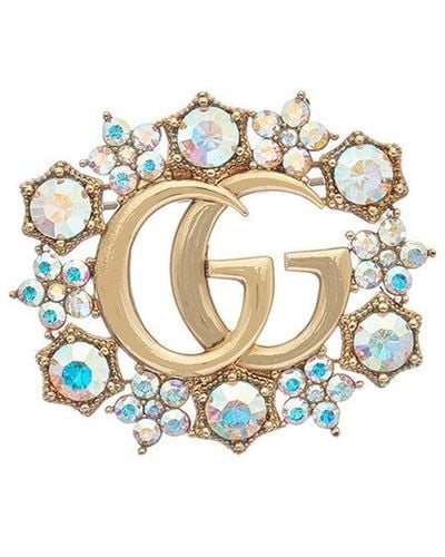 Gucci Double G Crystal Flower Brooch - White