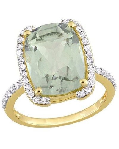 Rina Limor Gold Over Silver Silver 6.87 Ct. Tw. Green Quartz & White Topaz Semi-halo Ring - Multicolor