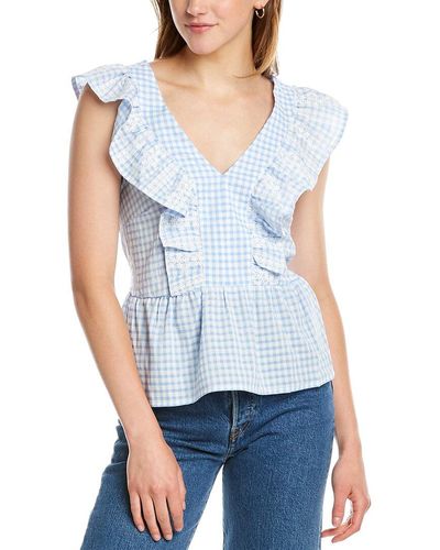 DNT Embroidered Ruffle Top - Blue