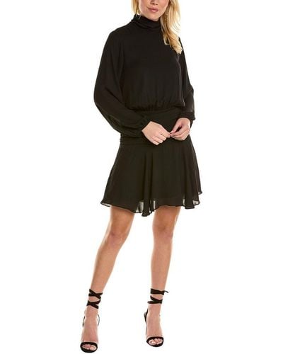 Krisa Shirred Turtleneck Mini Dress - Black
