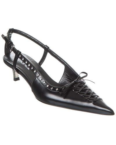 Versace Laced Pin-point Leather Slingback Pump - Black