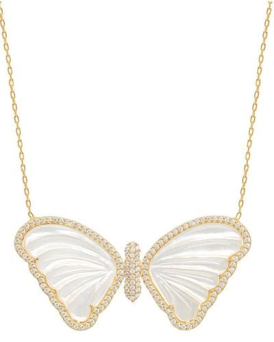 Gabi Rielle Gold Over Silver Cz Micropave Butterfly Necklace - Natural