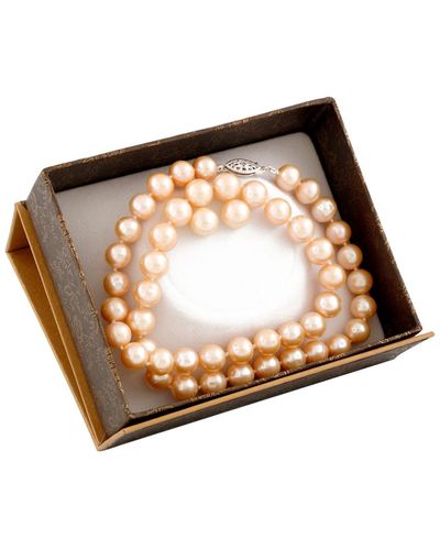Splendid Rhodium Plated 8-8.5mm Pearl Necklace & Earrings Set - White