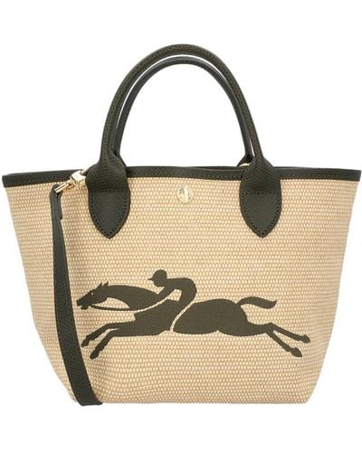 Longchamp Le Panier Pliage Small Canvas Basket Bag - Metallic