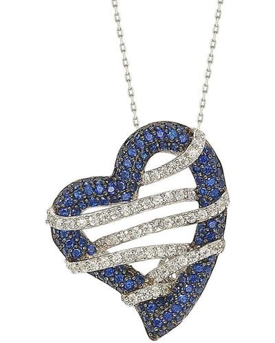 Suzy Levian 18k & Silver 1.02 Ct. Tw. Sapphire Heart Necklace - Blue