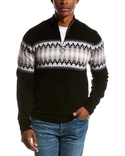 SCOTT & SCOTT LONDON Tonal Wool & Cashmere-blend Half-zip Pullover - Black