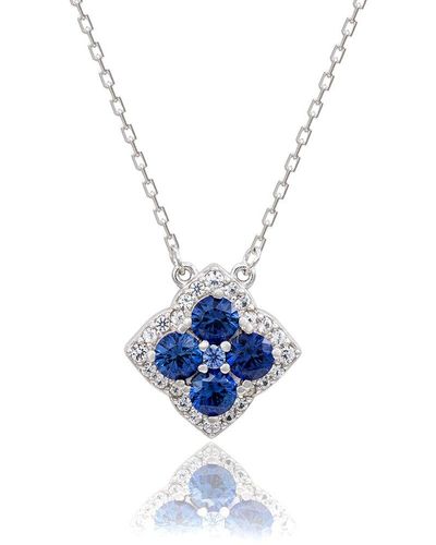 Suzy Levian Silver 0.02 Ct. Tw. Diamond & Gemstone Necklace - Blue