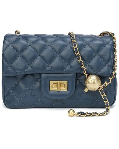 Tiffany & Fred Paris Quilted Leather Crossbody Shoulder Bag - Blue