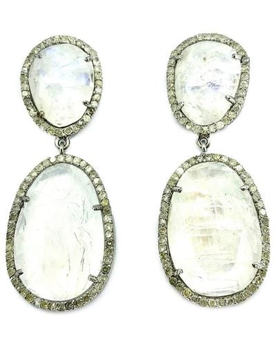 Arthur Marder Fine Jewelry Silver 1.20 Ct. Tw. Diamond & Moonstone Earrings - Metallic