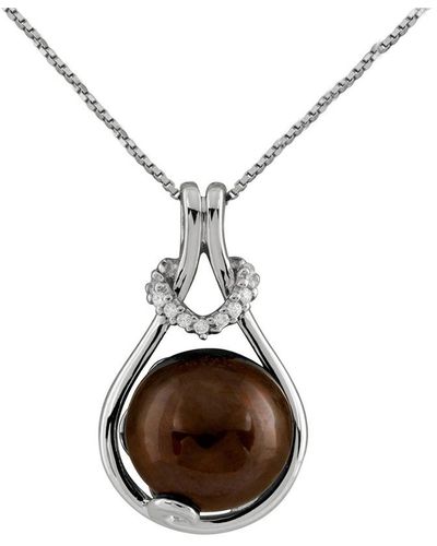 Splendid Rhodium Over Silver 12-13mm Pearl Mabe Pendant Necklace - Metallic