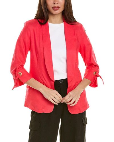 Ellen Tracy Shawl Lapel Linen-blend Blazer - Red