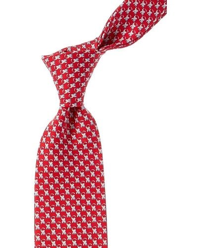 Ferragamo Elephant-print Silk Tie - Red