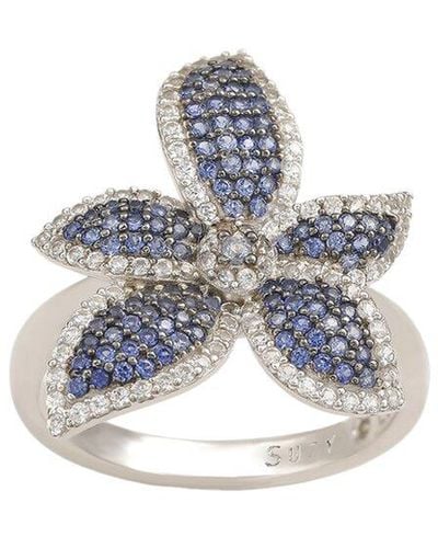 Suzy Levian Silver 0.02 Ct. Tw. Diamond & Sapphire Ring - White