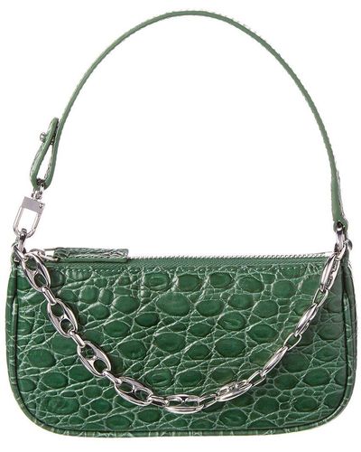 BY FAR Rachel Mini Croc-embossed Leather Shoulder Bag - Green